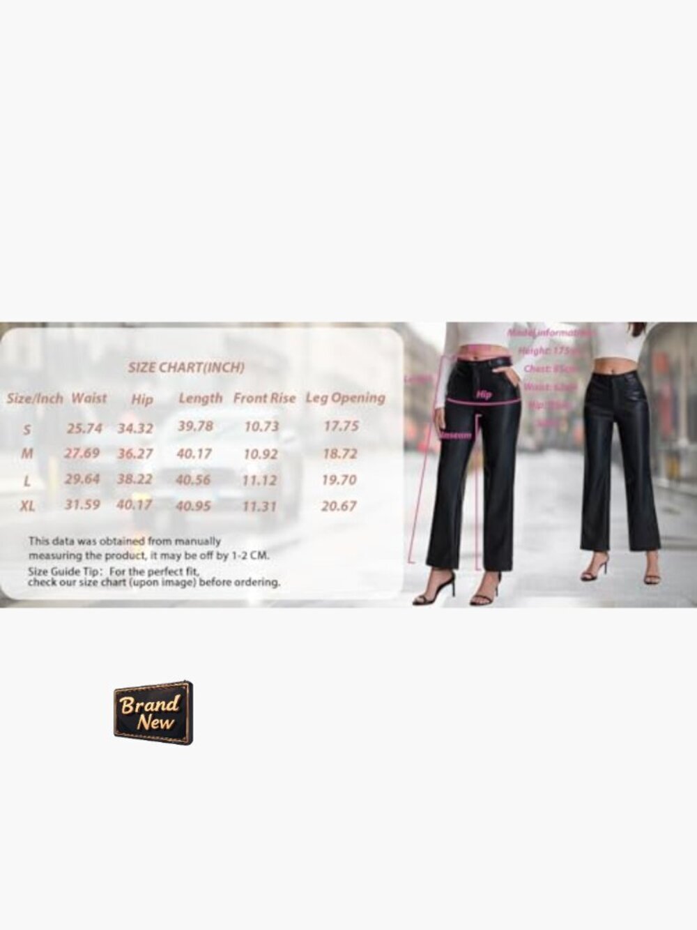 High Waist Faux Leather PU Straight Leg Wide Leg Trousers Pockets - Picture 7 of 7
